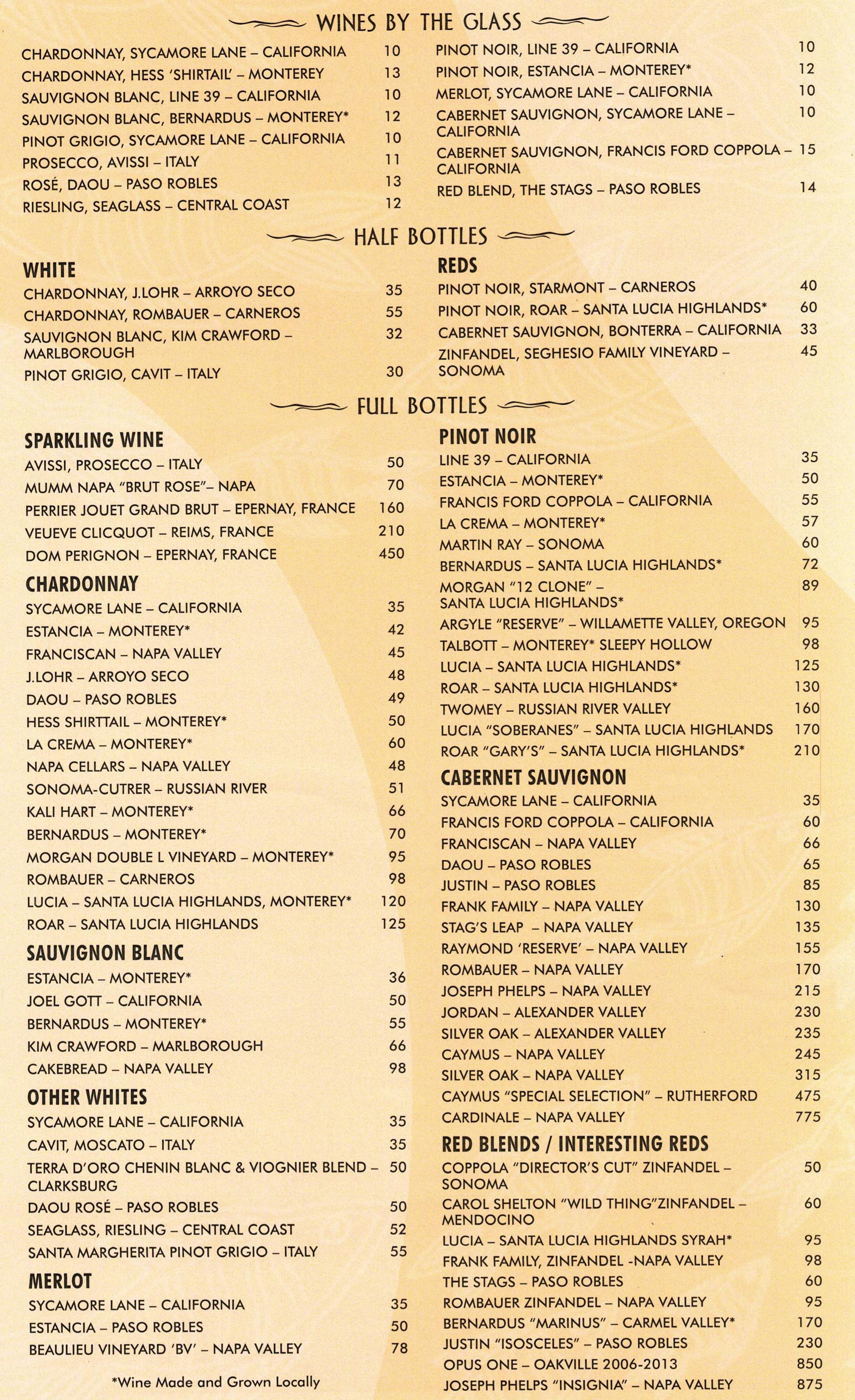 FIsh Hopper Wine Menu